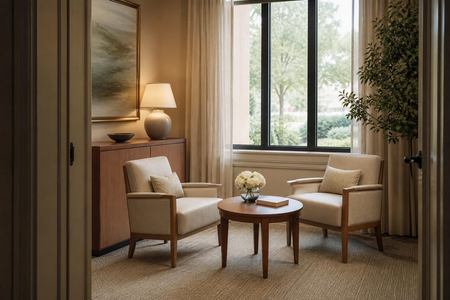 Quiet seating alcove for a consultation conversation