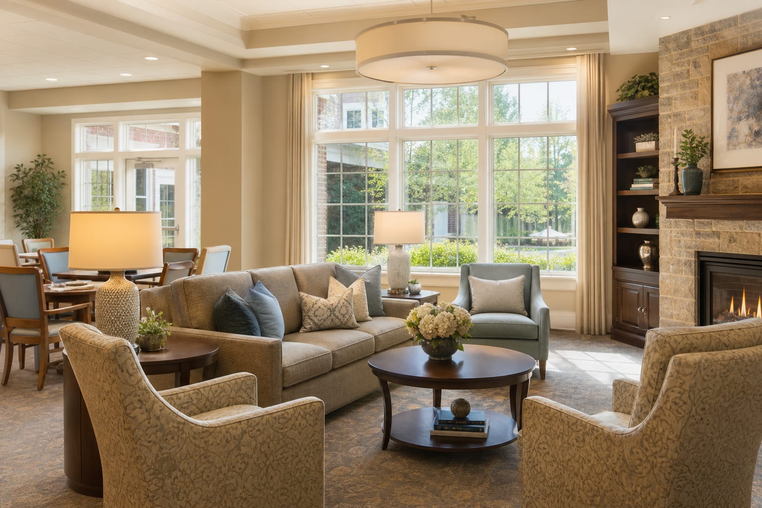 Bright senior living lounge for paid advertising campaigns