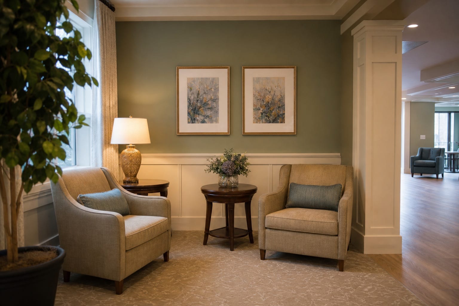 Warm community seating alcove