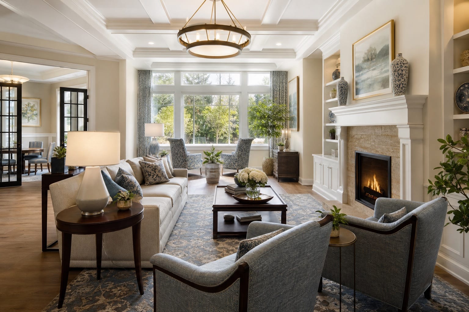 Bright community lounge with comfortable seating